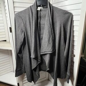 Dalia Collection Chevron Open Front Asymmetrical Cardigan Black Gray Women's Med